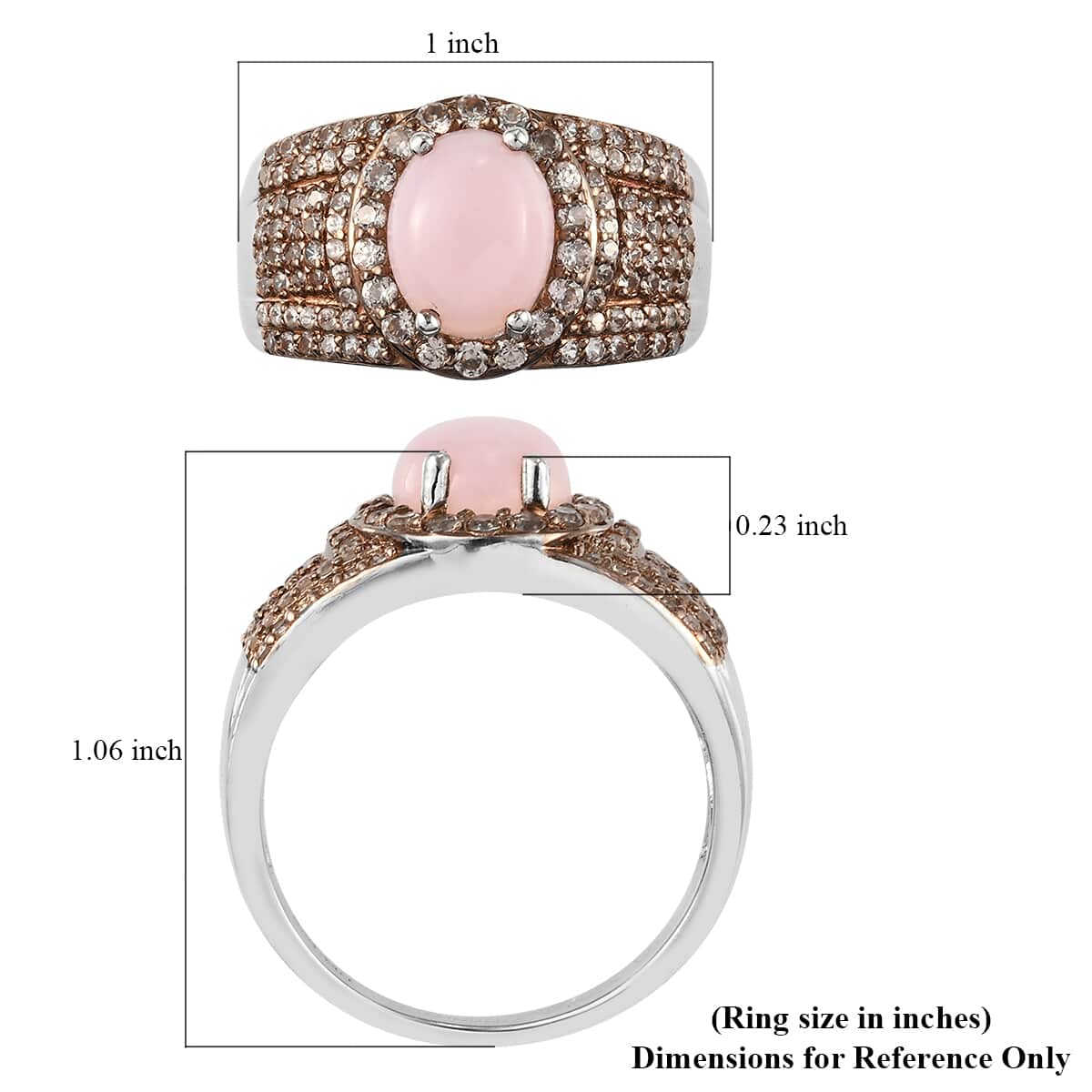 Peruvian Pink Opal, Natural Champagne Zircon Ring in Platinum Over Sterling Silver (Size 12.0) 3.80 ctw image number 5