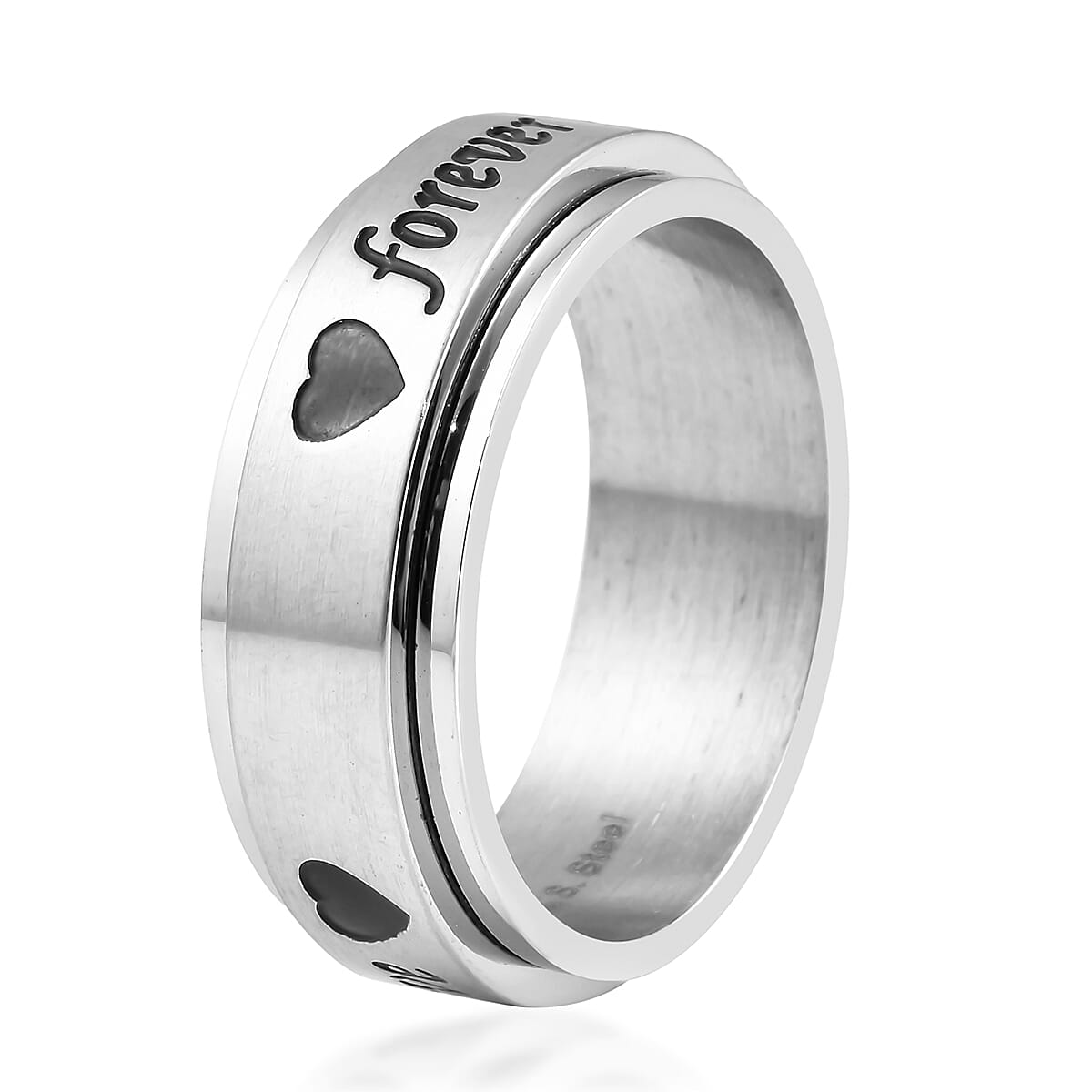 Forever Love Engraved Spinner Ring in Stainless Steel (Size 8.0) image number 3