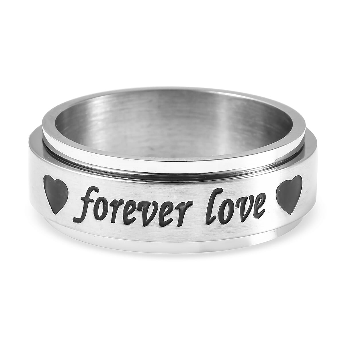 Forever Love Engraved Spinner Ring in Stainless Steel (Size 8.0) image number 4