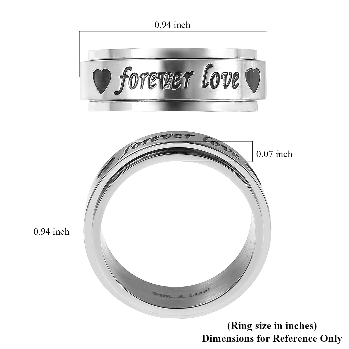 Forever Love Engraved Spinner Ring in Stainless Steel (Size 8.0) image number 5