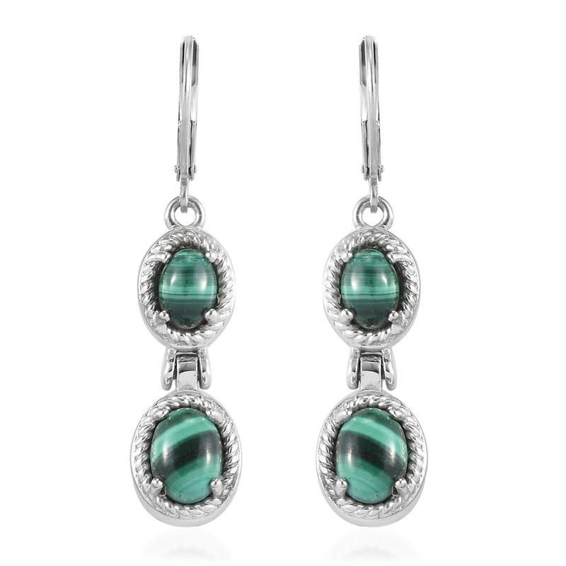 African Malachite Dangle Earrings in Stainless Steel 6.85 ctw