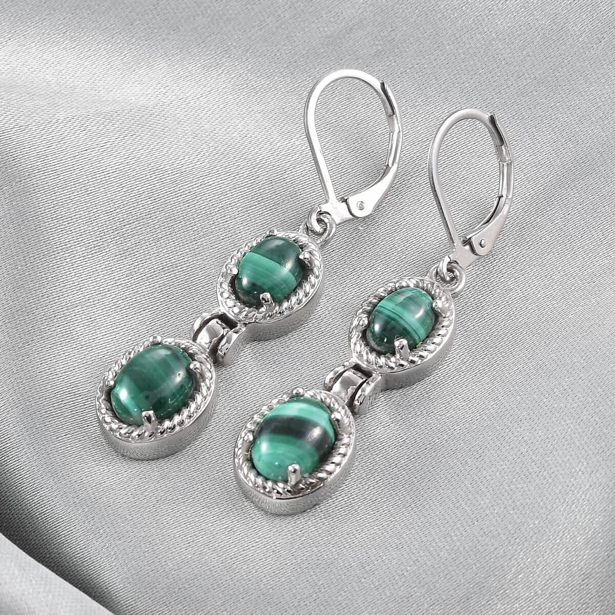 African Malachite Dangle Earrings in Stainless Steel 6.85 ctw image number 1