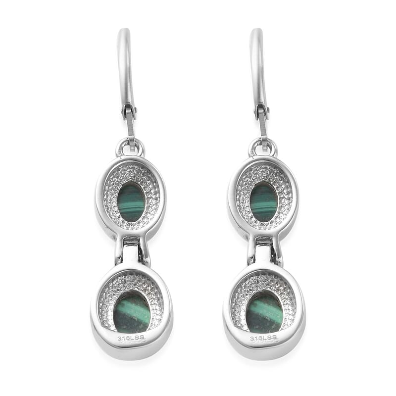 African Malachite Dangle Earrings in Stainless Steel 6.85 ctw