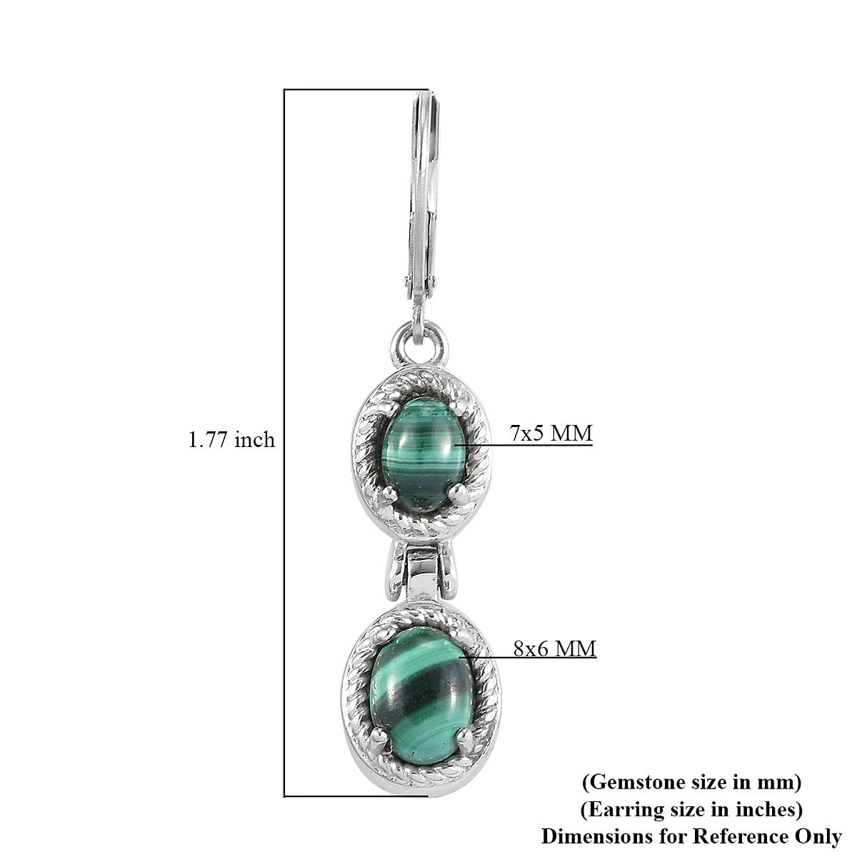 African Malachite Dangle Earrings in Stainless Steel 6.85 ctw