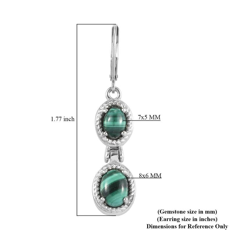 African Malachite Dangle Earrings in Stainless Steel 6.85 ctw