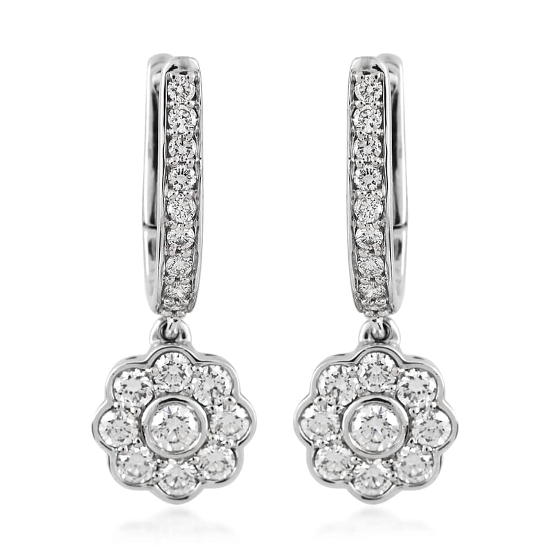 Certified Rhapsody 950 Platinum E-F VS Diamond Hoop Dangle Earrings 6.34 Grams 1.00 ctw