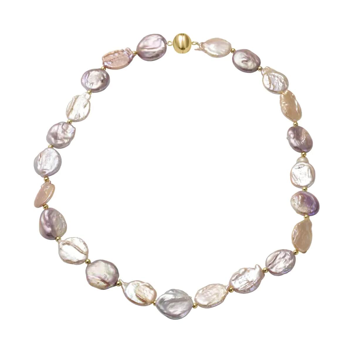 Multi Color Coin Freshwater Cultured Pearl Necklace (20 Inches) in 14K YG Over Sterling Silver image number 0