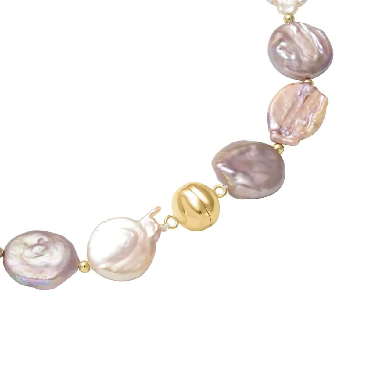 Multi Color Coin Freshwater Cultured Pearl Necklace (20 Inches) in 14K YG Over Sterling Silver image number 3