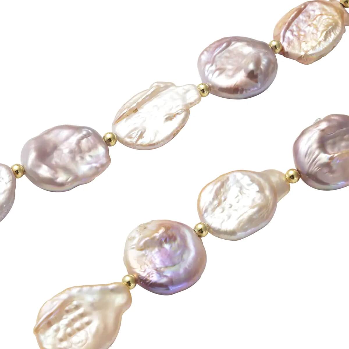 Multi Color Coin Freshwater Cultured Pearl Necklace (20 Inches) in 14K YG Over Sterling Silver image number 4