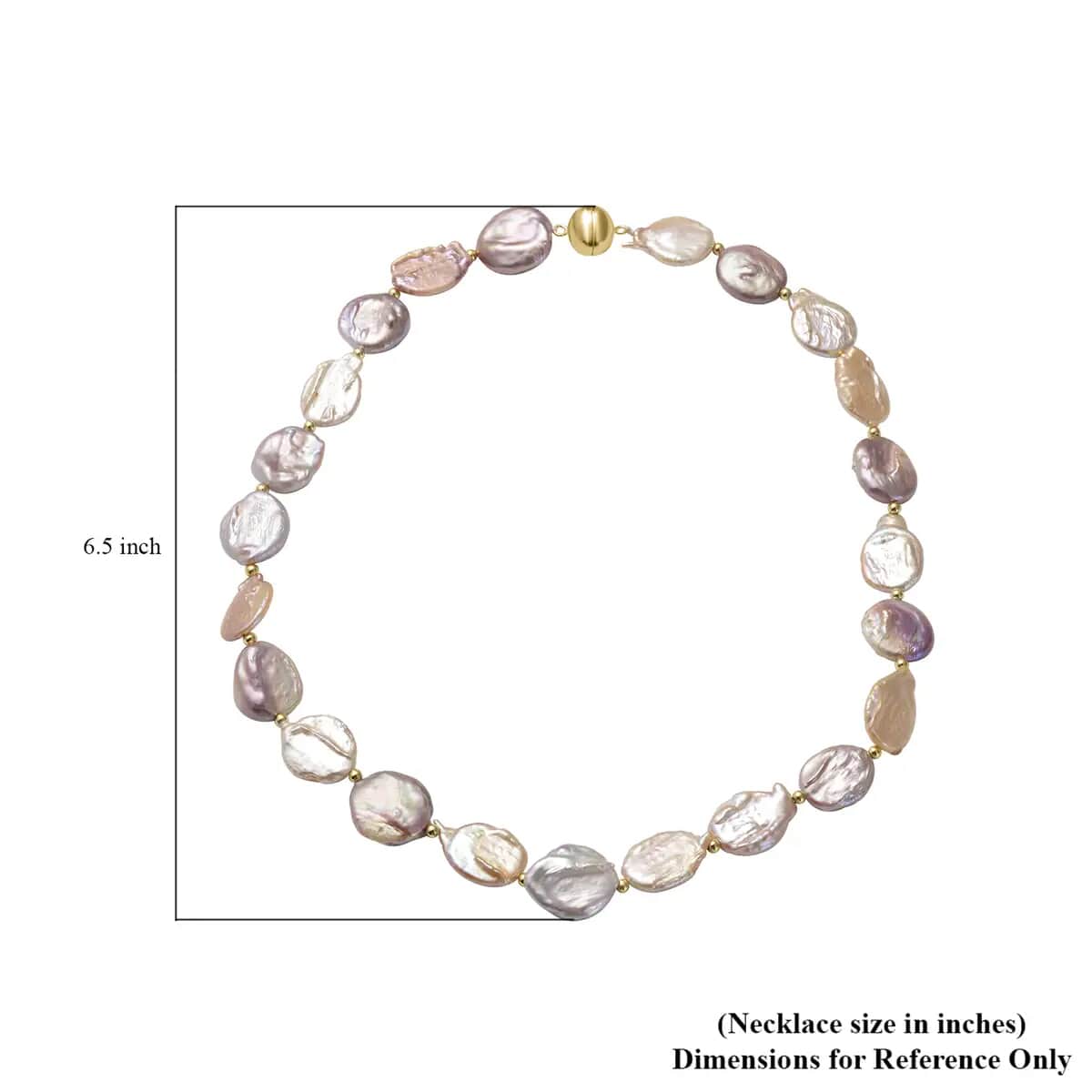 Multi Color Coin Freshwater Cultured Pearl Necklace (20 Inches) in 14K YG Over Sterling Silver image number 5