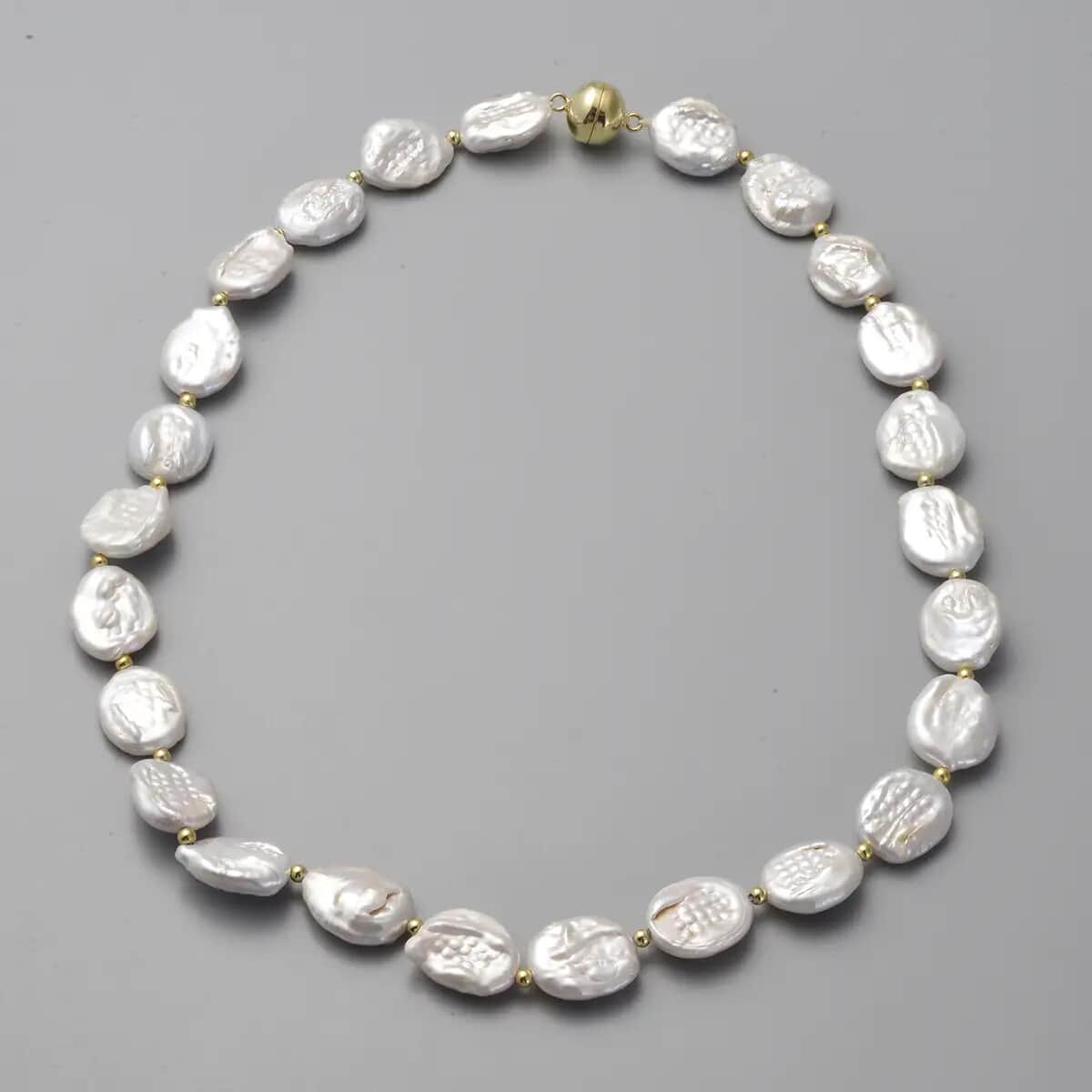 White Coin Freshwater Cultured Pearl Necklace (20 Inches) in 14K YG Over Sterling Silver image number 0