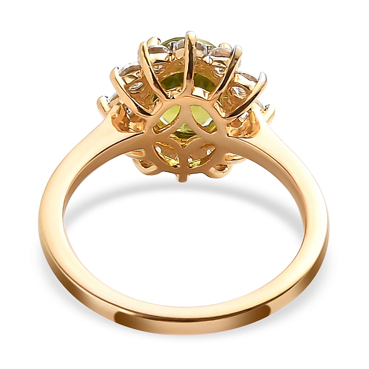 AMERICAN Natural Arizona Peridot and White Zircon Sunburst Ring in Vermeil Yellow Gold Over Sterling Silver (Size 7.0) 2.20 ctw image number 4