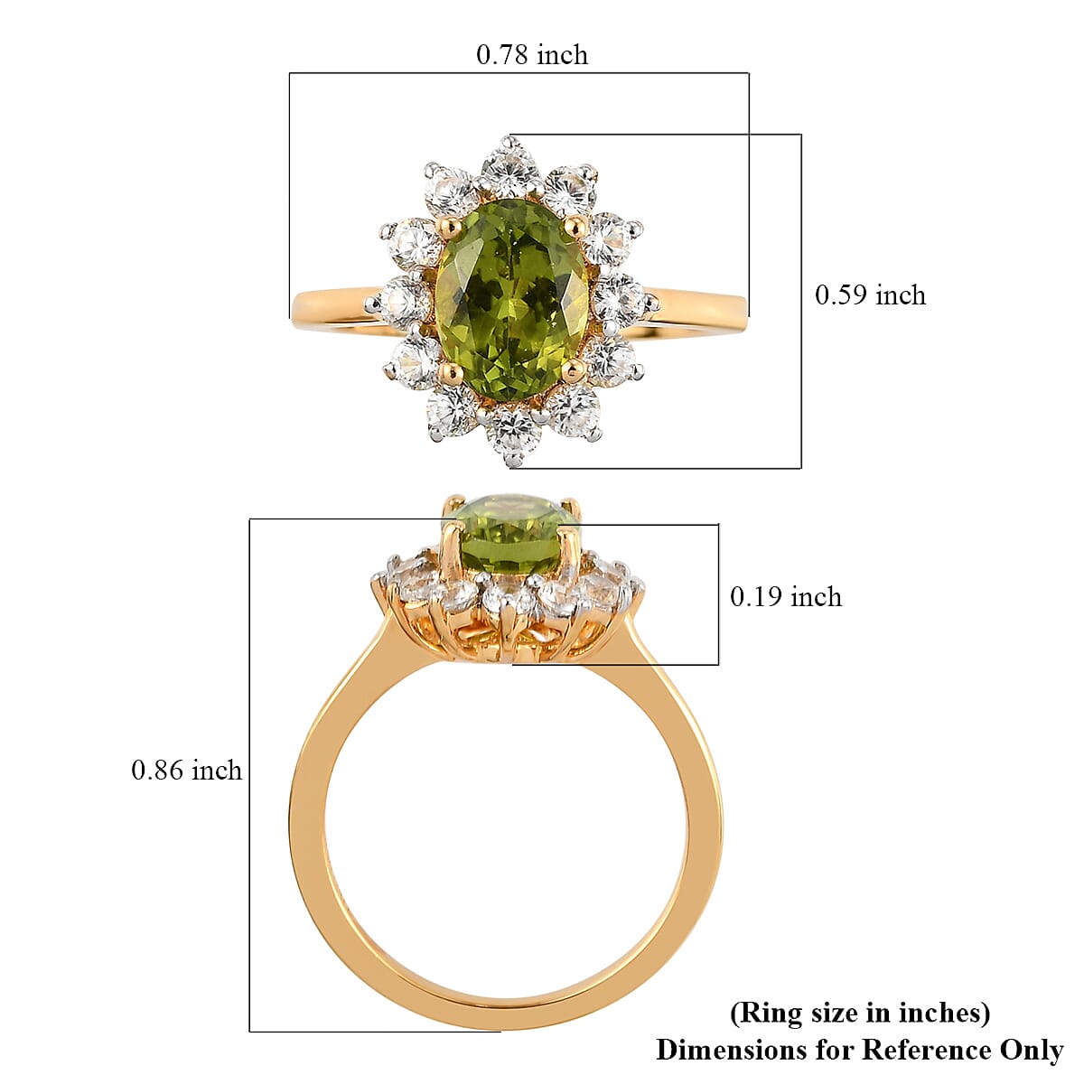 AMERICAN Natural Arizona Peridot and White Zircon Sunburst Ring in Vermeil Yellow Gold Over Sterling Silver (Size 7.0) 2.20 ctw image number 5