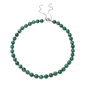 Natural African Malachite Beaded Necklace 18-22 Inches with Magnetic Clasp in Rhodium Over Sterling Silver 419.00 ctw