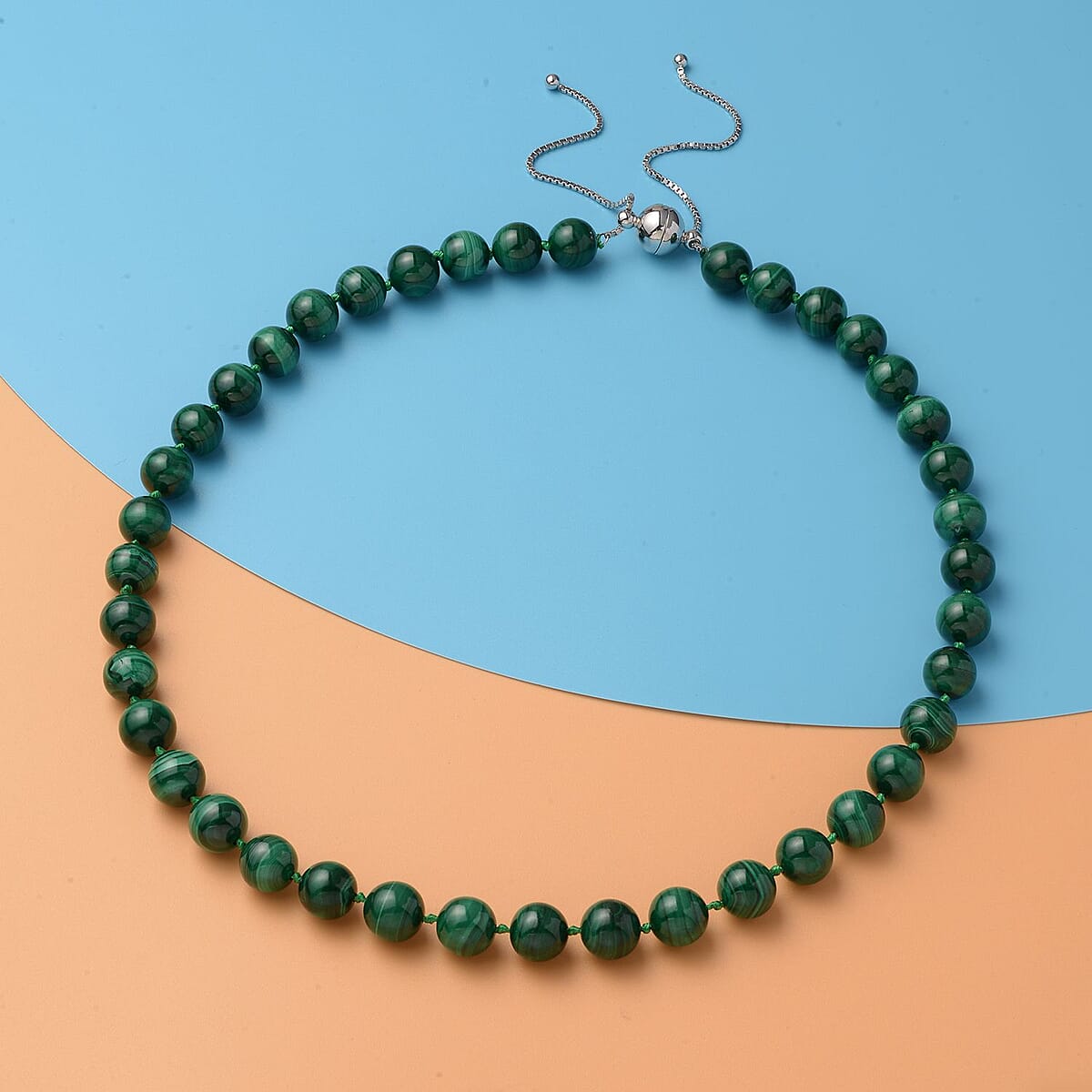 African Malachite Beaded Necklace 18-22 Inches with Magnetic Clasp in Rhodium Over Sterling Silver 419.00 ctw image number 1