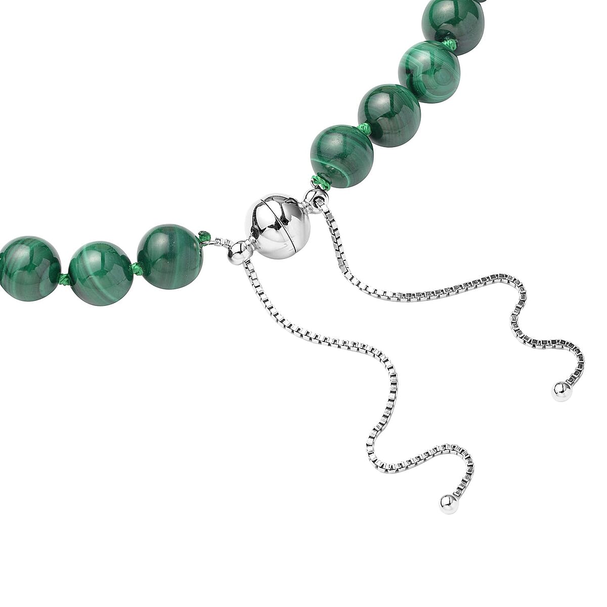 African Malachite Beaded Necklace 18-22 Inches with Magnetic Clasp in Rhodium Over Sterling Silver 419.00 ctw image number 3