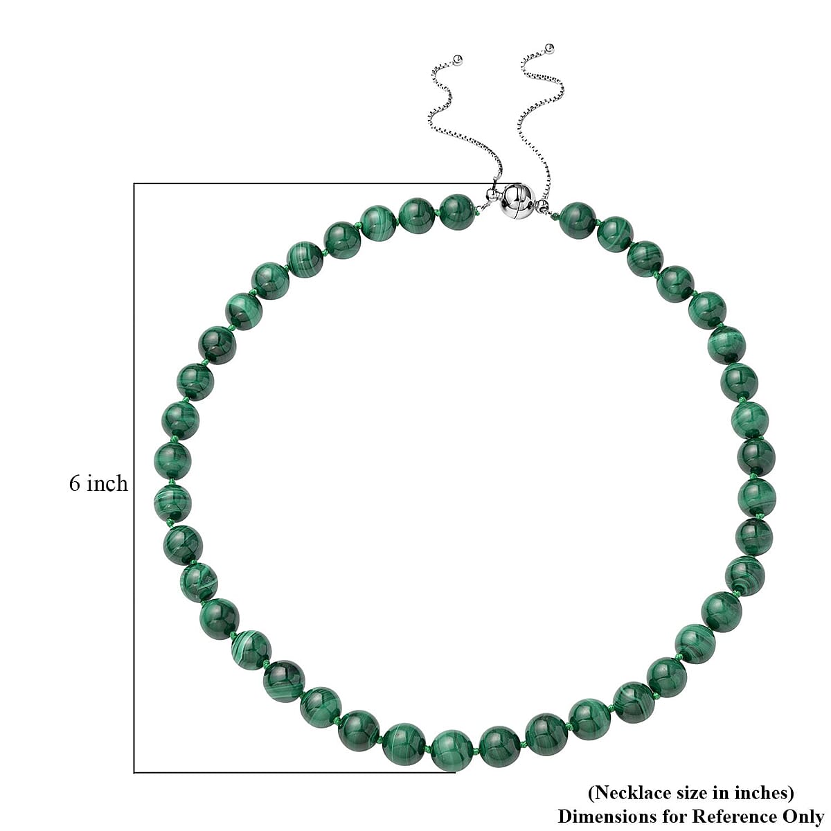 African Malachite Beaded Necklace 18-22 Inches with Magnetic Clasp in Rhodium Over Sterling Silver 419.00 ctw image number 4