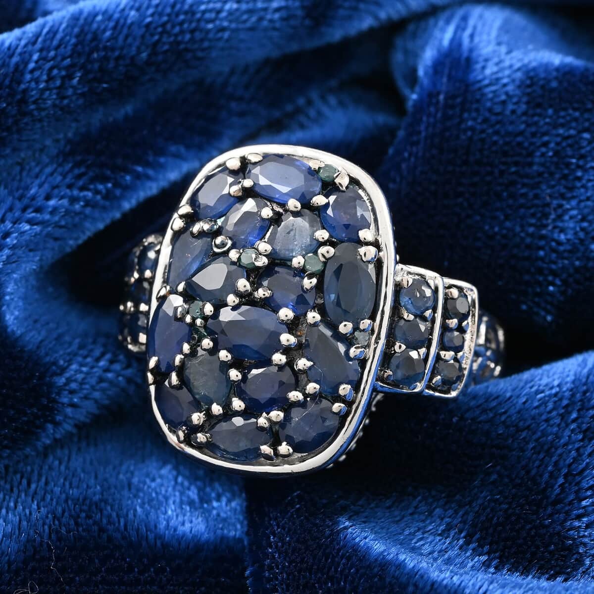 Kanchanaburi Blue Sapphire and Multi Gemstone Ring in Platinum Over Sterling Silver (Size 6.0) 5.20 ctw image number 1