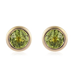 AMERICAN Natural Arizona Peridot Solitaire Stud Earrings in Vermeil Yellow Gold Over Sterling Silver 1.20 ctw