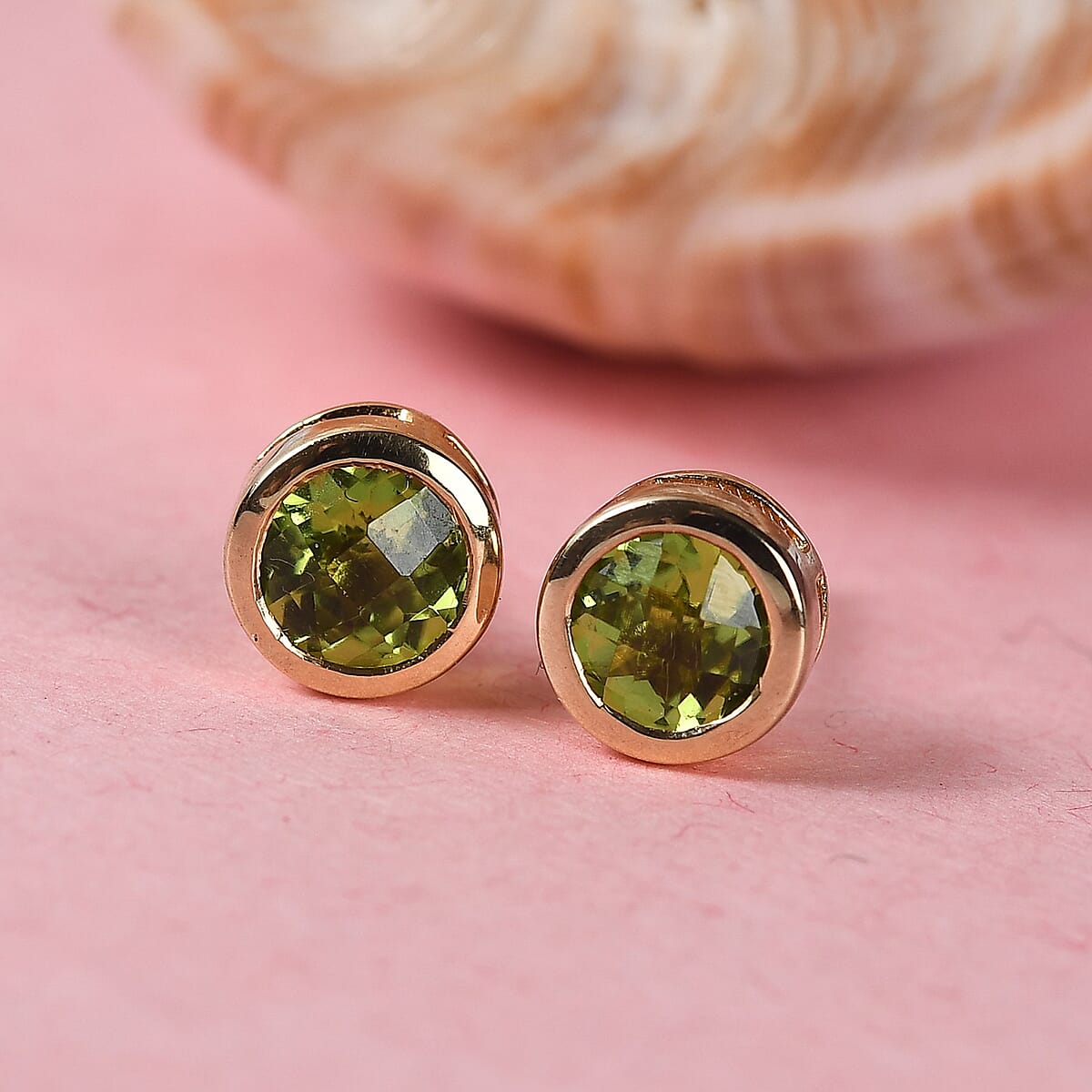AMERICAN Natural Arizona Peridot Solitaire Stud Earrings in Vermeil Yellow Gold Over Sterling Silver 1.20 ctw image number 1