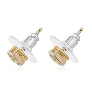 AMERICAN Natural Arizona Peridot Solitaire Stud Earrings in Vermeil Yellow Gold Over Sterling Silver 1.20 ctw