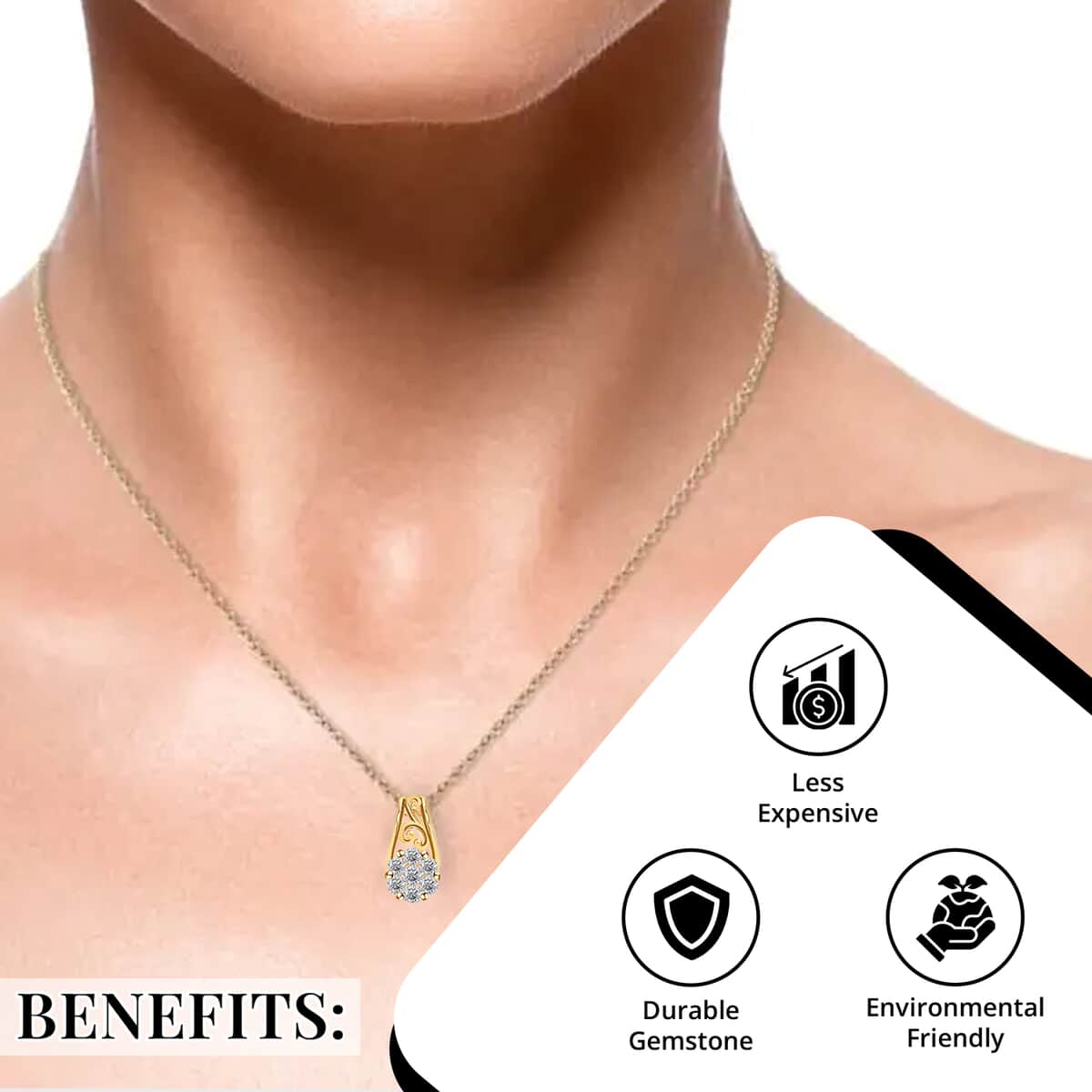 Moissanite Floral Pendant Necklace, Moissanite Pendant,  Vermeil Yellow Gold Over Sterling Silver Pendant Necklace, 18 Inch Pendant Necklace, Gifts For Her  0.25 ctw image number 3