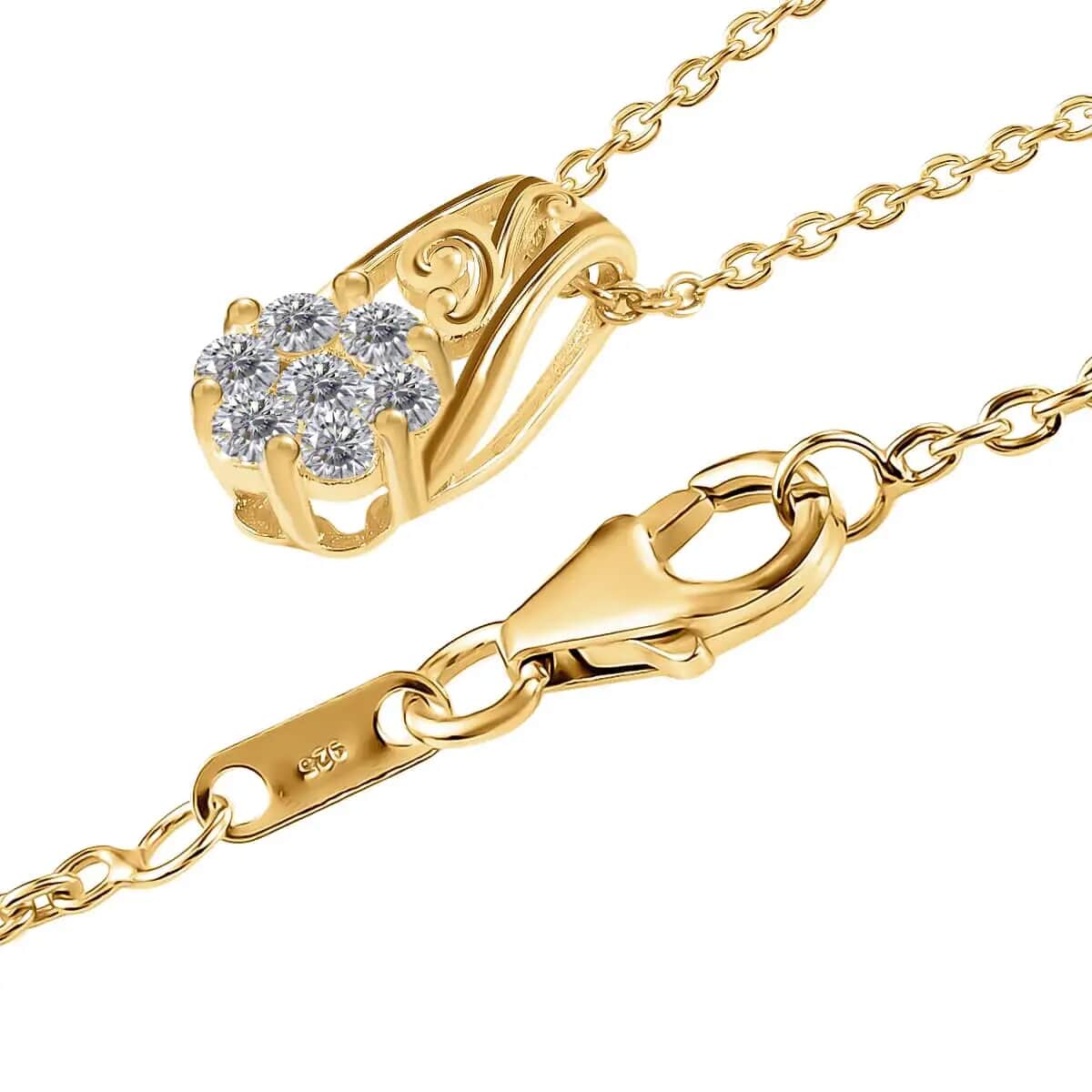 Moissanite Floral Pendant Necklace, Moissanite Pendant,  Vermeil Yellow Gold Over Sterling Silver Pendant Necklace, 18 Inch Pendant Necklace, Gifts For Her  0.25 ctw image number 4