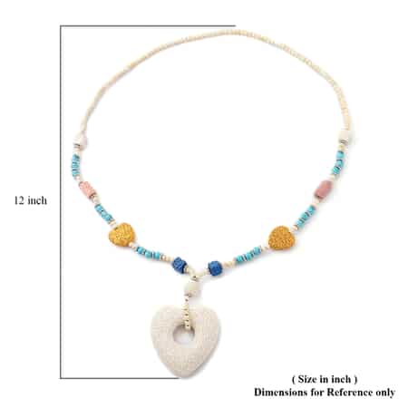 Multi Color Lava, Freshened White and Blue Howlite Beaded Necklace with Heart Charm 28 Inches in Silvertone 218.50 ctw image number 4