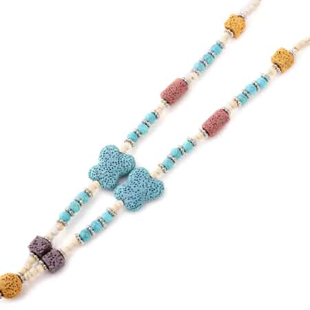 Multi Color Lava, Freshened White and Blue Howlite Beaded Necklace with Butterfly Charm 28 Inches in Silvertone 238.50 ctw image number 4