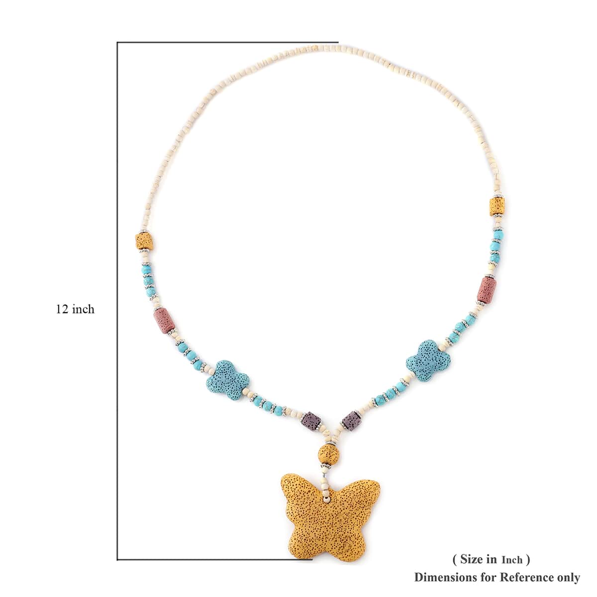 Multi Color Lava, Freshened White and Blue Howlite Beaded Necklace with Butterfly Charm 28 Inches in Silvertone 238.50 ctw image number 5
