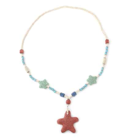 Multi Color Lava, Freshened White and Blue Howlite Beaded Star Charm Necklace 28 Inches in Silvertone 215.50 ctw image number 2
