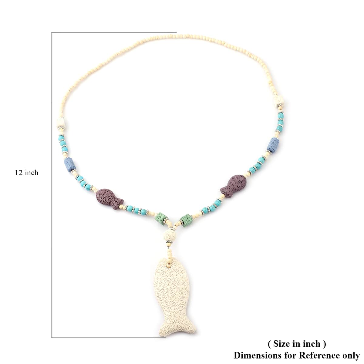 Multi Color Lava, Freshened White and Blue Howlite Beaded Necklace with Fish Charm 28 Inches in Silvertone 211.00 ctw image number 4