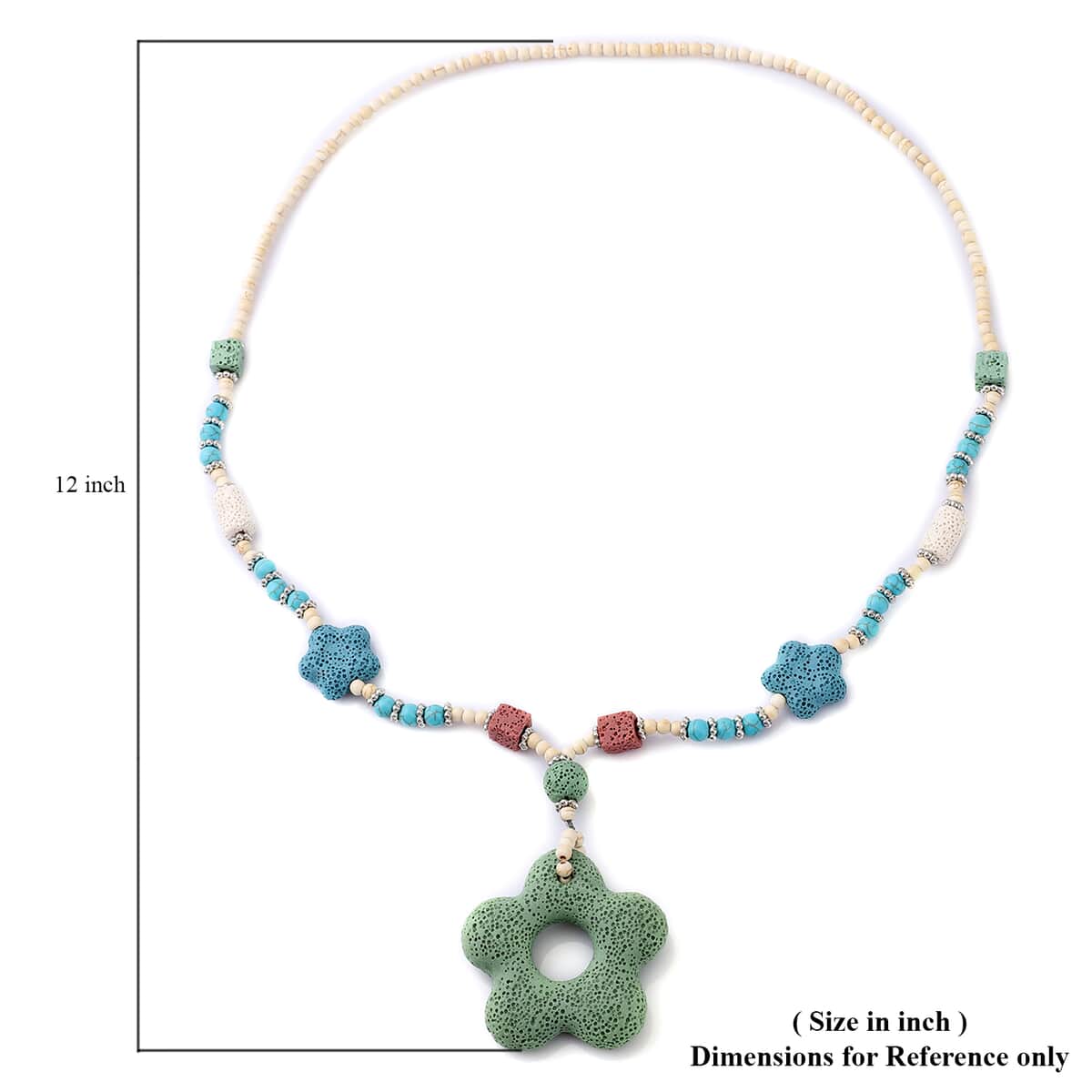 Multi Color Lava, Freshened White and Blue Howlite Beaded Necklace with Flower Charm 28 Inches in Silvertone 228.50 ctw image number 5