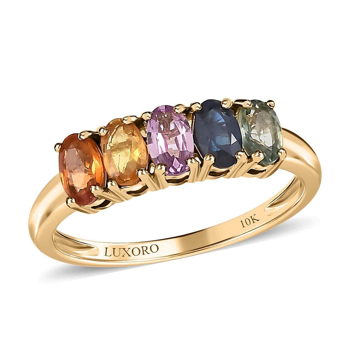 Luxoro 10K Yellow Gold Premium Multi Sapphire 5 Stone Rainbow Ring (Size 7.0) 1.60 ctw image number 0