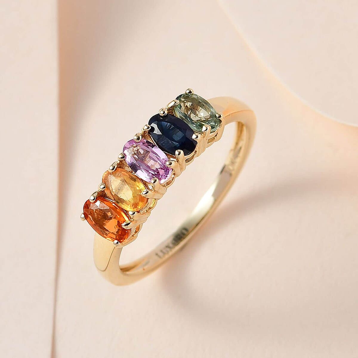 Luxoro 10K Yellow Gold Premium Multi Sapphire 5 Stone Rainbow Ring (Size 7.0) 1.60 ctw image number 1