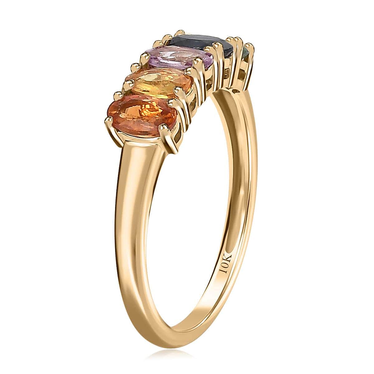 Luxoro 10K Yellow Gold Premium Multi Sapphire 5 Stone Rainbow Ring (Size 7.0) 1.60 ctw image number 3