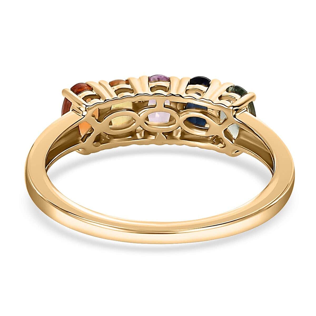 Luxoro 10K Yellow Gold Premium Multi Sapphire 5 Stone Rainbow Ring (Size 7.0) 1.60 ctw image number 4