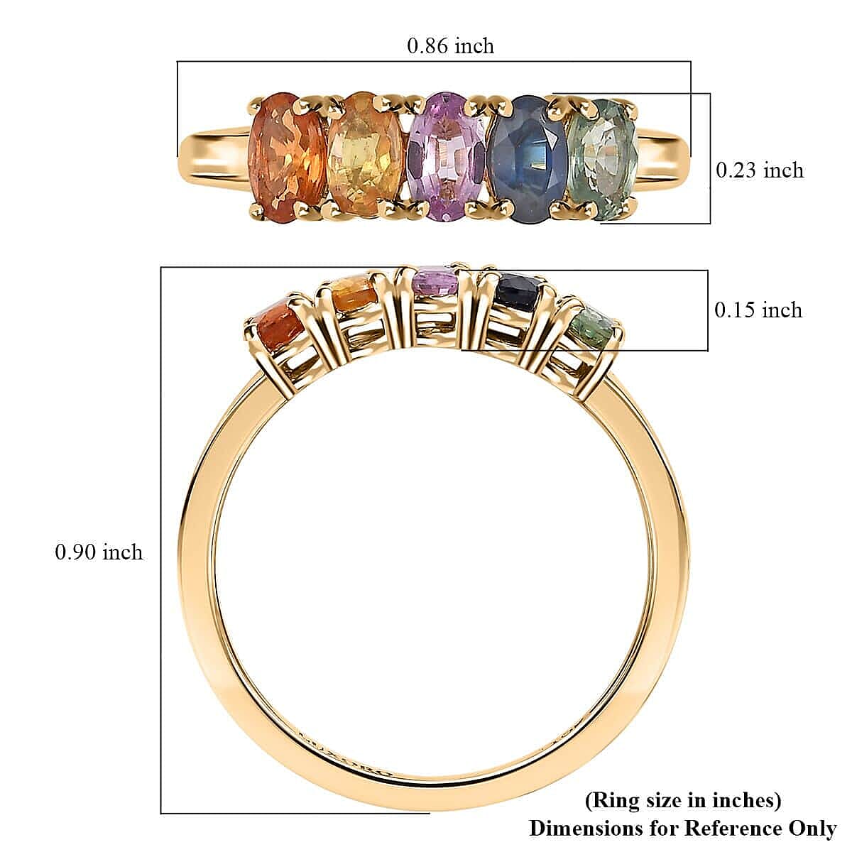 Luxoro 10K Yellow Gold Premium Multi Sapphire 5 Stone Rainbow Ring (Size 7.0) 1.60 ctw image number 5