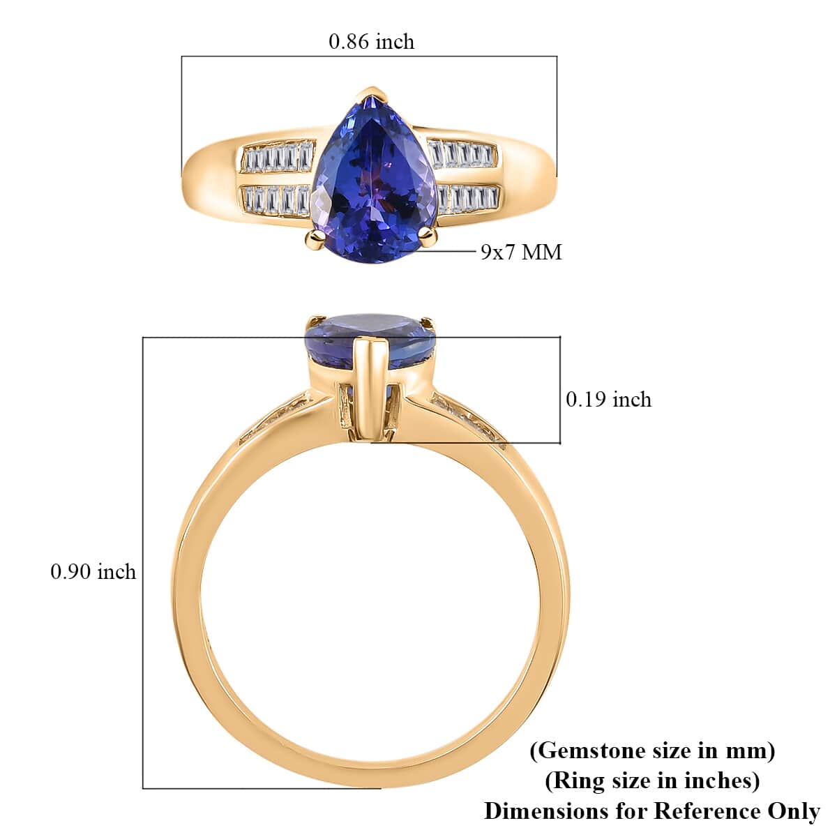 LUXORO 10K Yellow Gold Premium Tanzanite, Diamond Pear Shape Ring (Size 7.0) 2.00 ctw image number 5