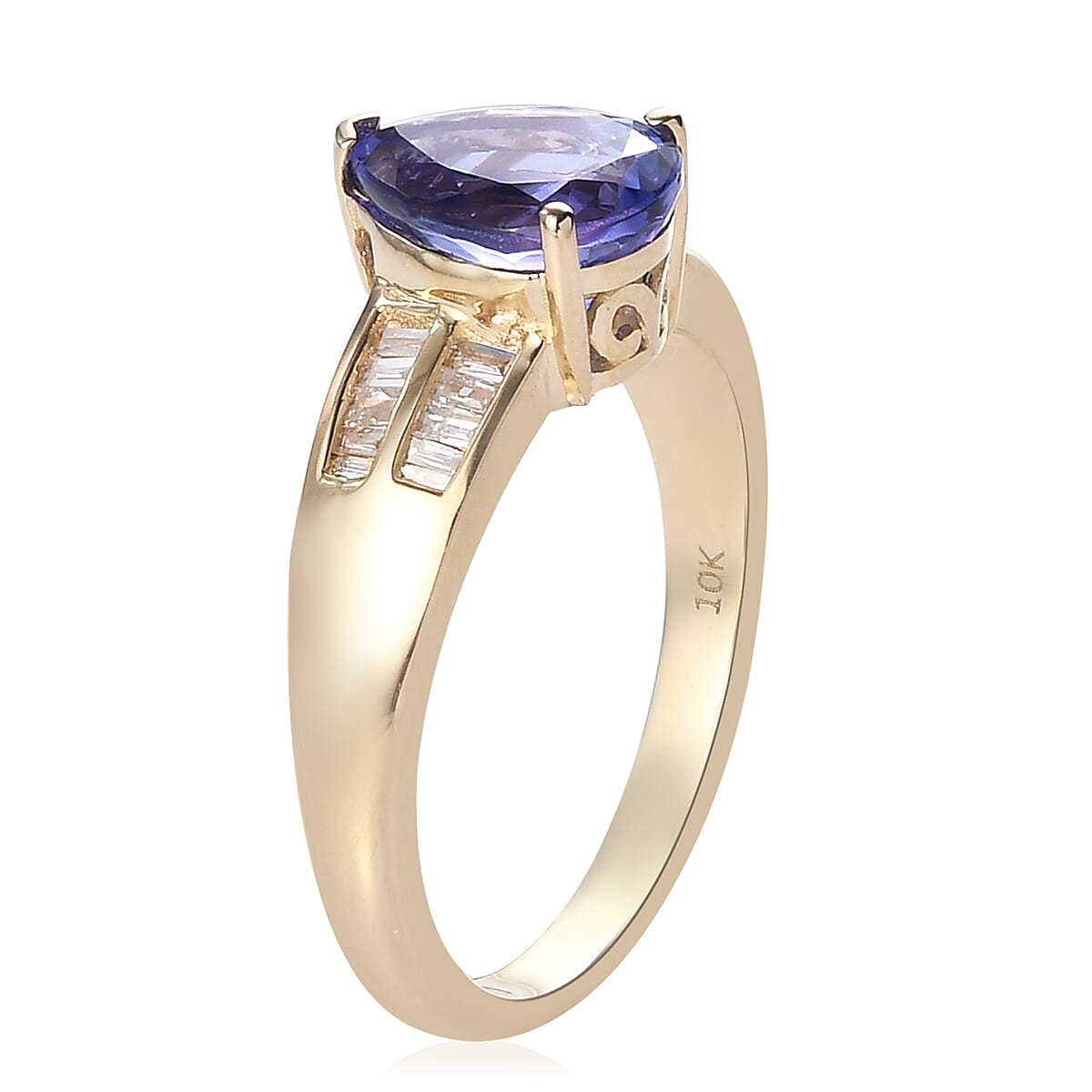 Luxoro 10K Yellow Gold Premium Tanzanite and Diamond Pear Shape Ring (Size 9.0) 2.00 ctw image number 3