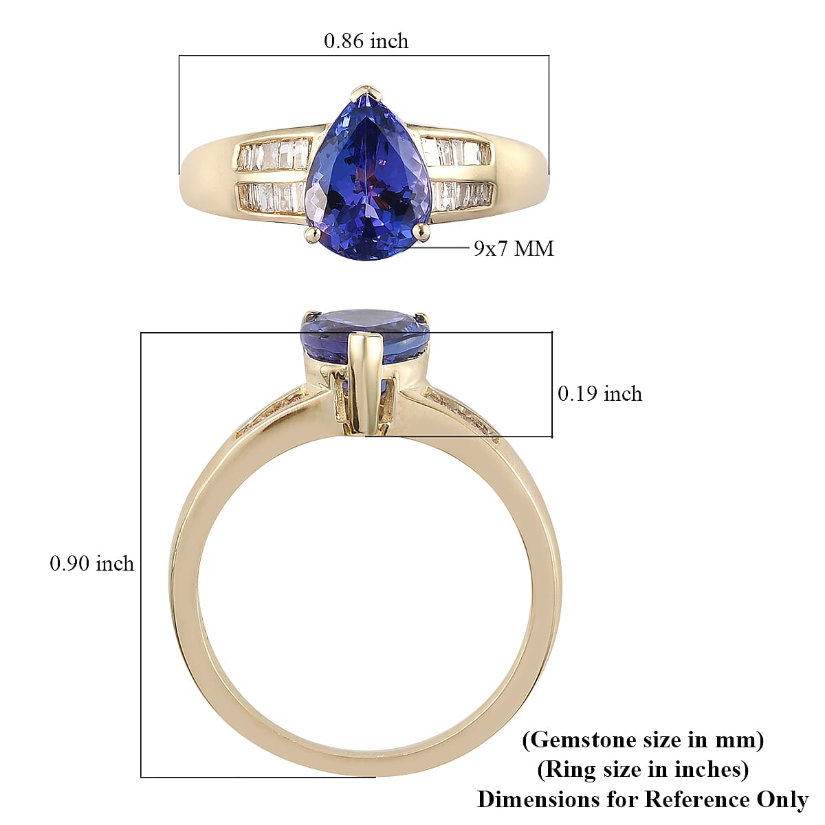 Luxoro 10K Yellow Gold Premium Tanzanite and Diamond Pear Shape Ring (Size 9.0) 2.00 ctw image number 5