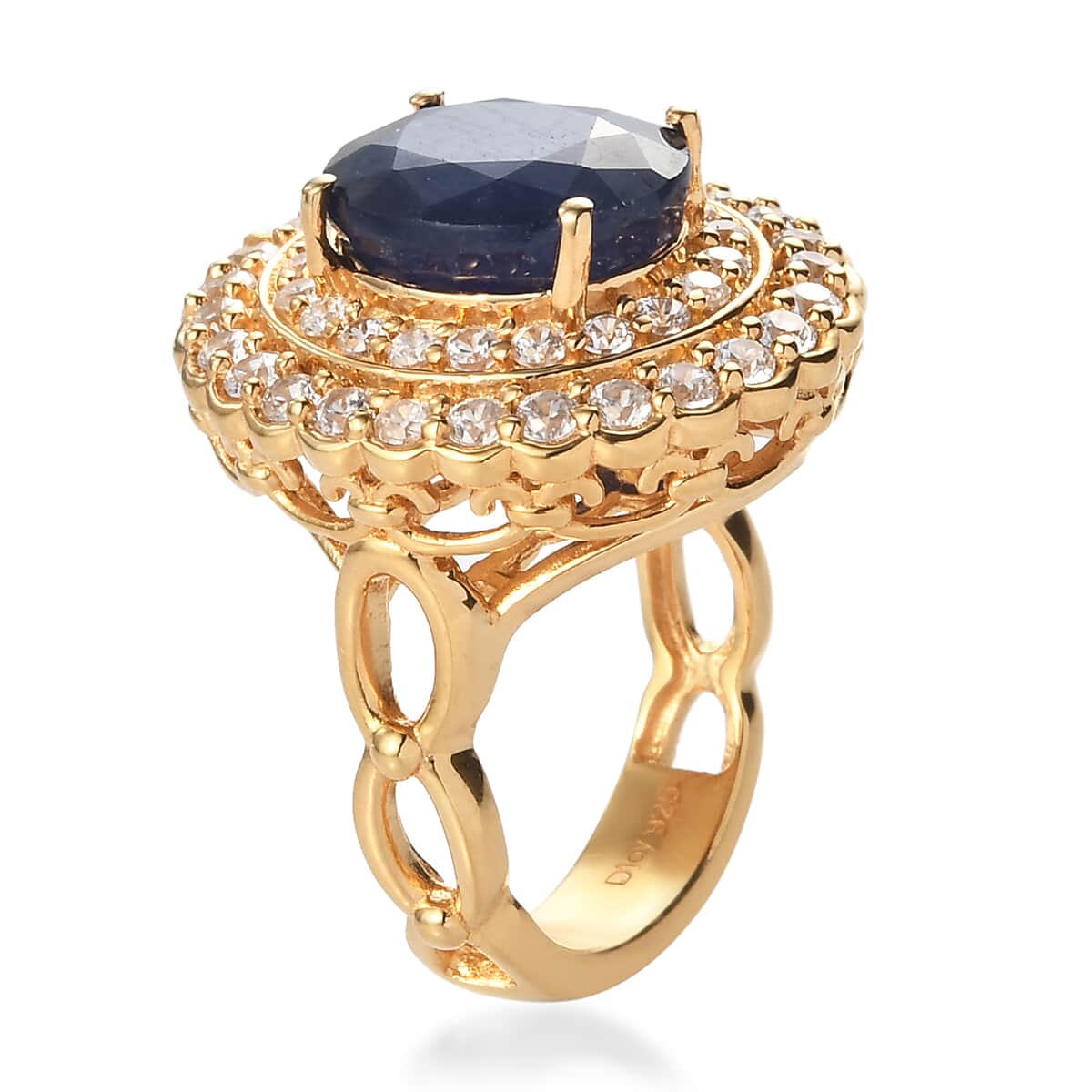 Masoala Sapphire and Zircon Double Halo Ring in Vermeil Yellow Gold Over Sterling Silver (Size 7.0) 8.60 Grams 9.30 ctw image number 3