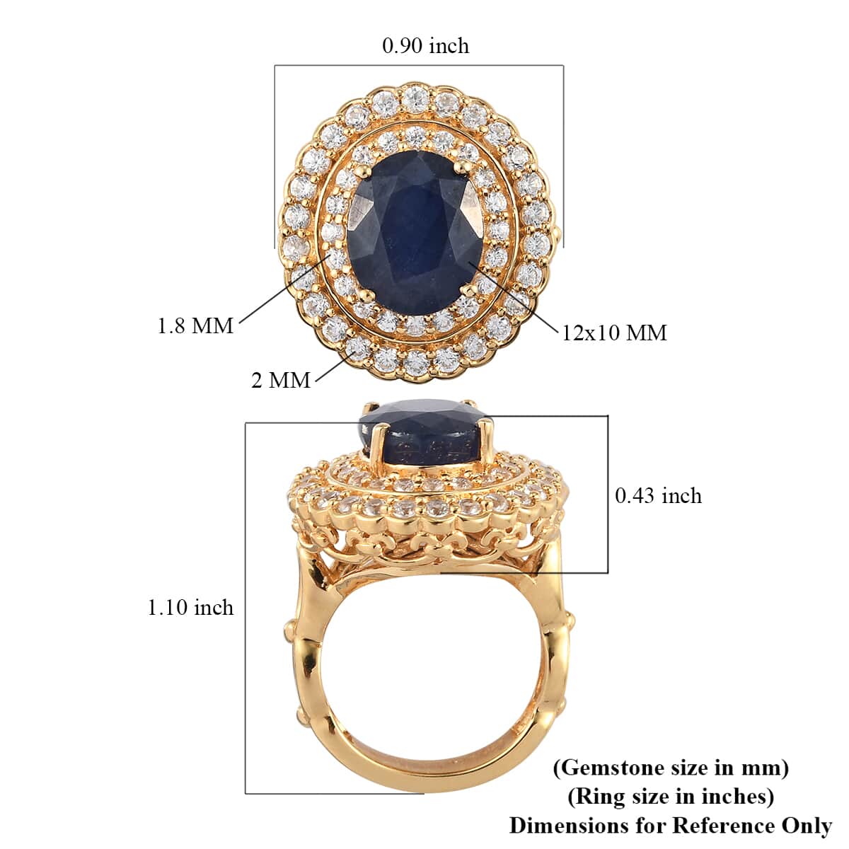 Masoala Sapphire and Zircon Double Halo Ring in Vermeil Yellow Gold Over Sterling Silver (Size 7.0) 8.60 Grams 9.30 ctw image number 5