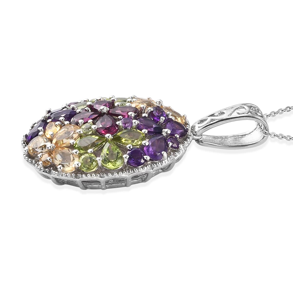 Multi Gemstone Cocktail Pendant Necklace 20 Inches in Platinum Over Sterling Silver 21.35 ctw image number 3