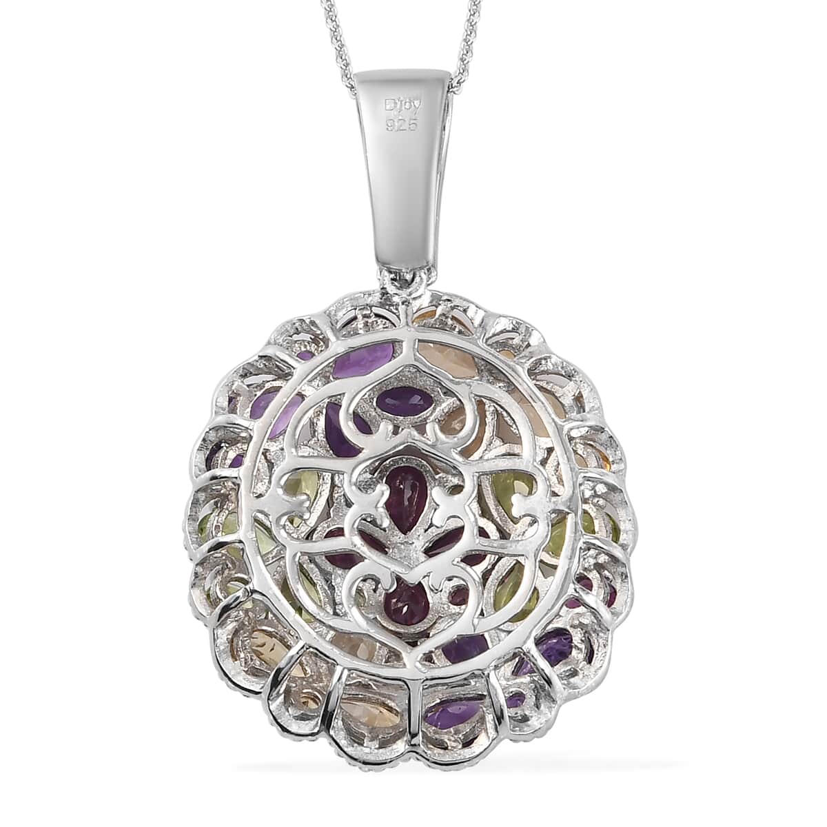 Multi Gemstone Cocktail Pendant Necklace 20 Inches in Platinum Over Sterling Silver 21.35 ctw image number 4