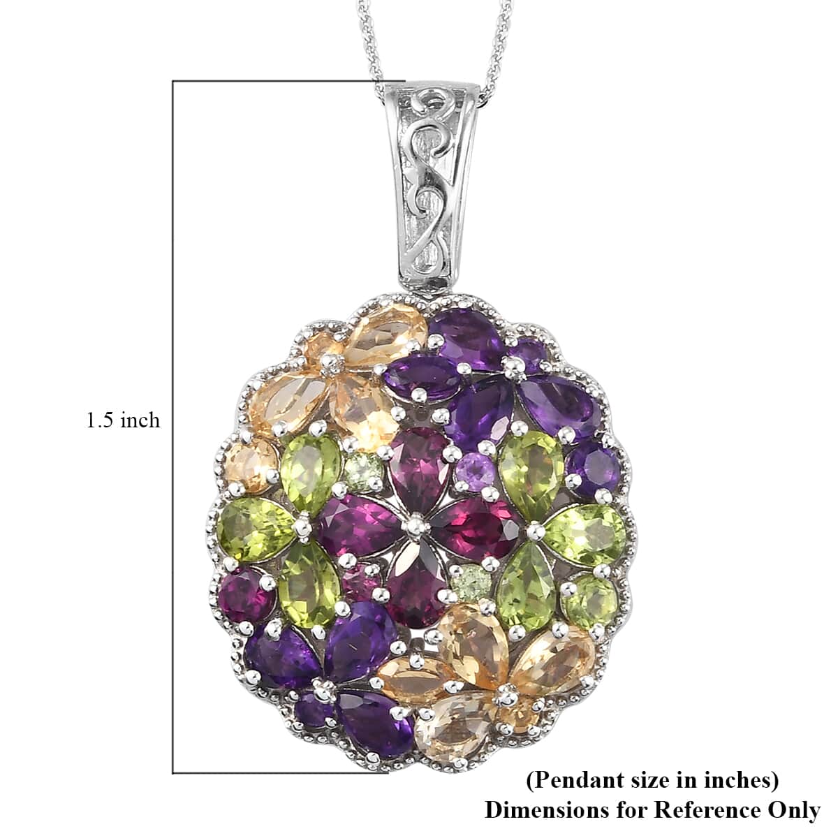 Multi Gemstone Cocktail Pendant Necklace 20 Inches in Platinum Over Sterling Silver 21.35 ctw image number 5