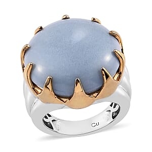 American Oregon Blue Opal Solitaire Ring in 14K Yellow Gold and Platinum Over Copper With Magnet (Size 7.0) 9.05 Grams 16.90 ctw