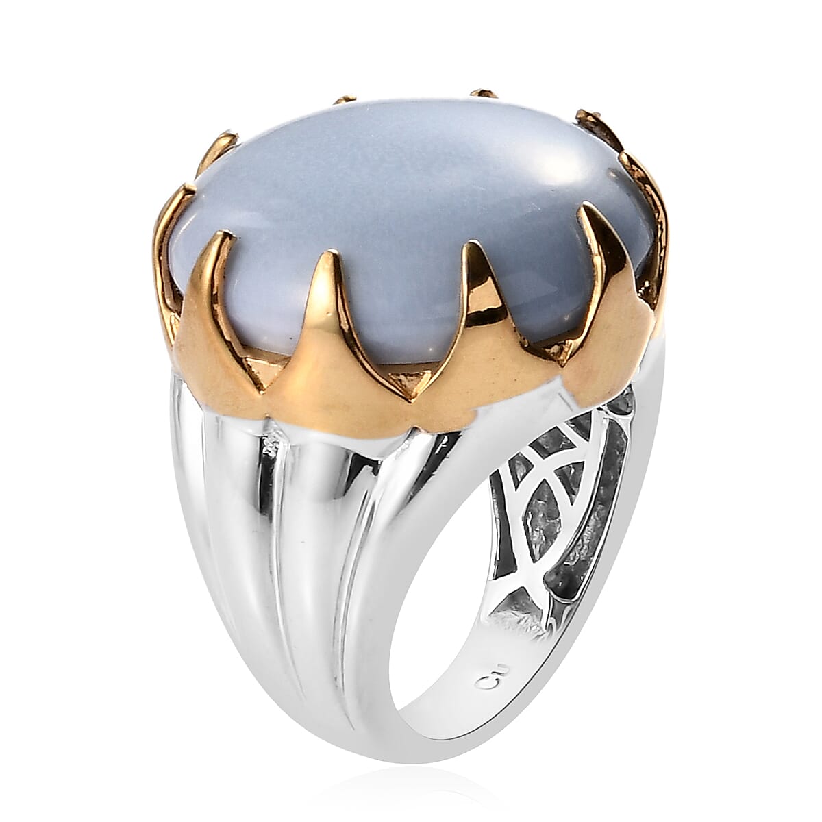 American Oregon Blue Opal Solitaire Ring in 14K Yellow Gold and Platinum Over Copper With Magnet (Size 7.0) 9.05 Grams 16.90 ctw image number 3