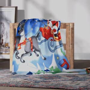 Homesmart Fleece X'mas Santa Claus and Reindeer Pattern Photo Print Blanket