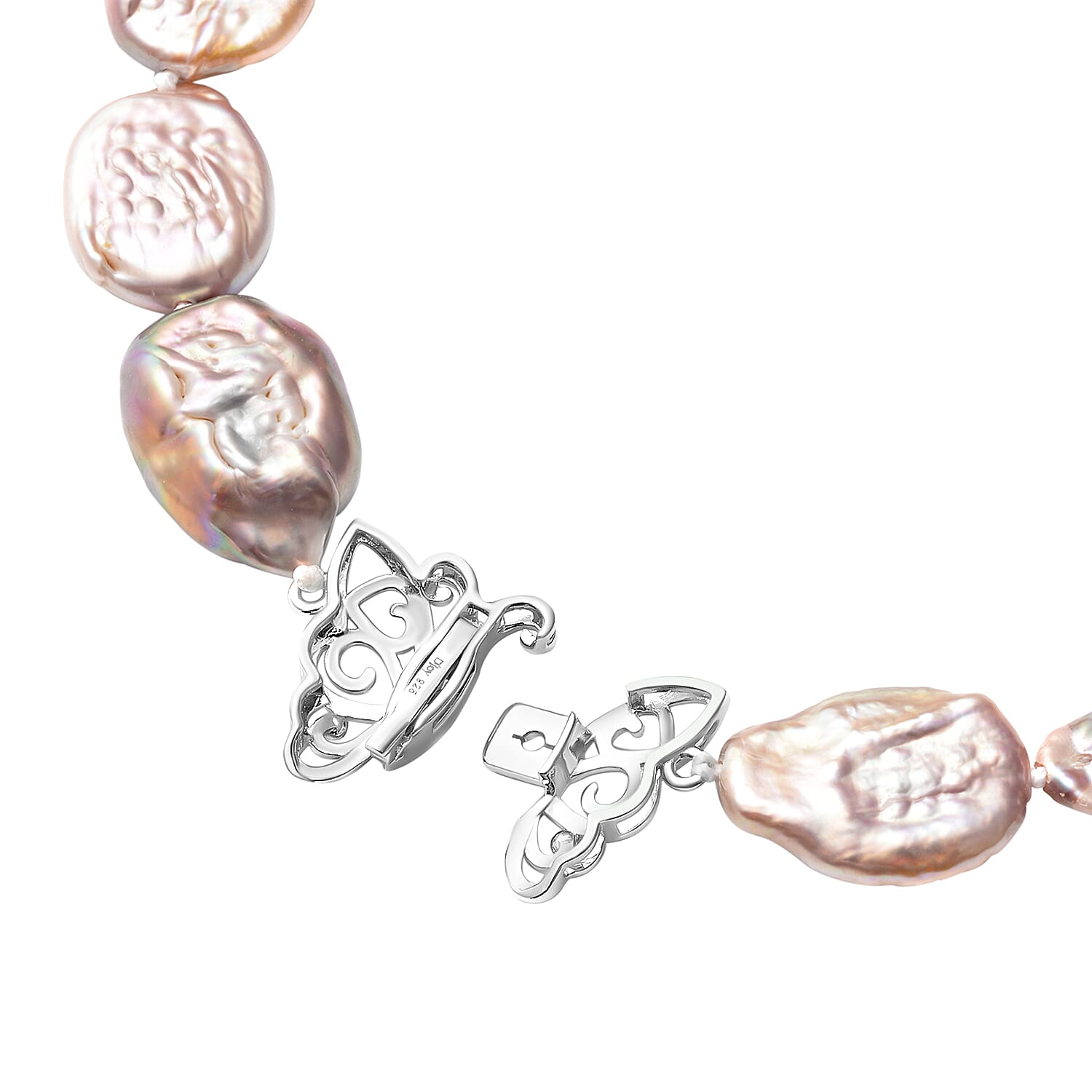 Multi Color Keshi Pearl and White Zircon Butterfly Necklace in Rhodium Over Sterling Silver 20 Inches
